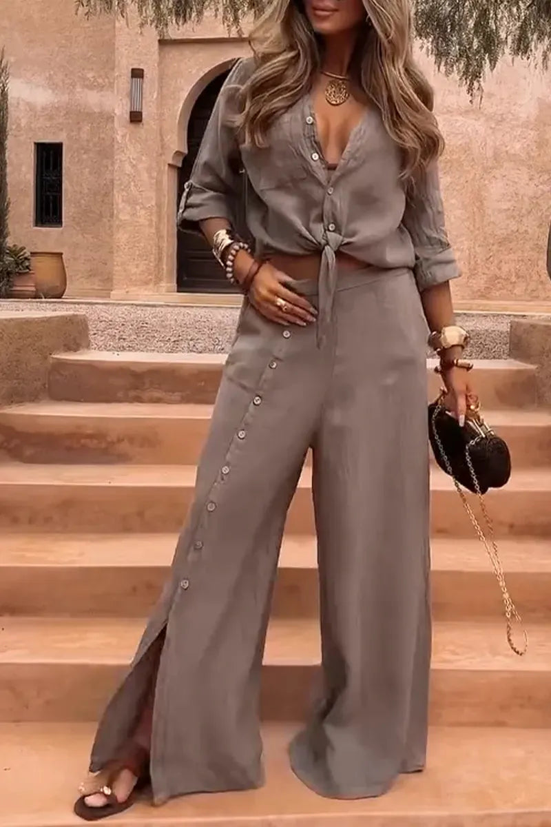 Conjunto Luna em Linho Natural - Modelagem Pantalona e Tecido Respirável (Oferta Válida Apenas Hoje)