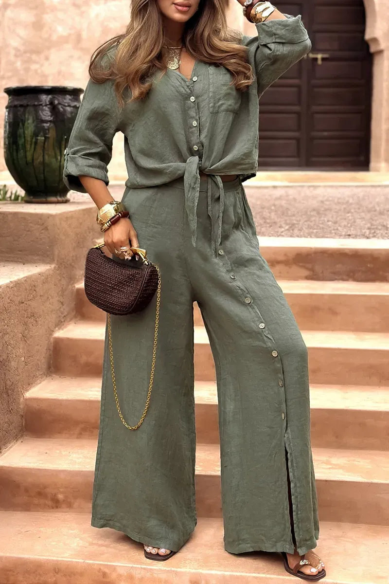 Conjunto Luna em Linho Natural - Modelagem Pantalona e Tecido Respirável (Oferta Válida Apenas Hoje)